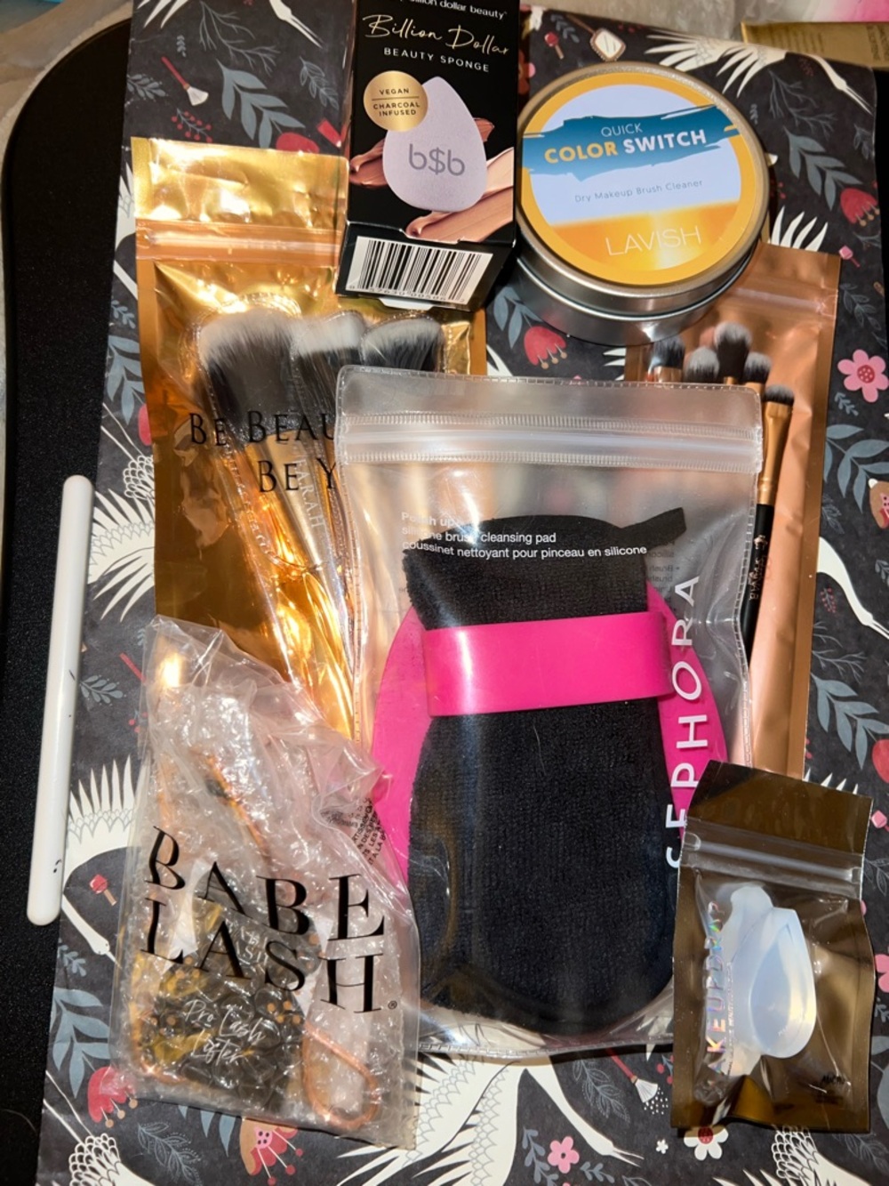 Lot of Makeup Essentials-brushes, eyelash curler, makeup sponges &brush cleaner